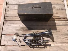 RARE OLD FRENCH 5 VALVES C/B/Bb/A CORNET by LEULLIET PARIS - AROUND 1900