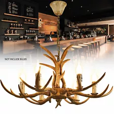 6-Lights Rustic Deer Horn Antler Chandelier Pendant Light Ceiling Lamp Fixture