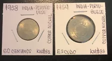 1958,1959 Portuguese India 60 Centavos,1 Escudo SET OF 2 Coins-KM#32,KM#33