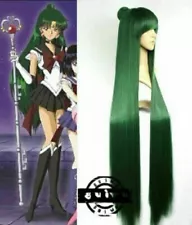 Sailor Moon Pluto Meiou Setsuna Dark Green Hair Long Straight Cosplay Full Wig