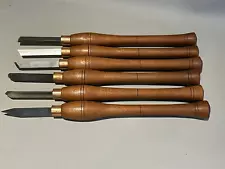 6 Used Wood Turning Lathe Chisels - Square Nose, Waisted Parting, Round Scraper