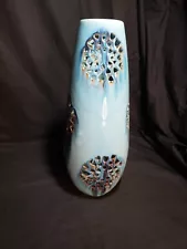 Large 15.5" Vase Clay Pottery with Heart Cut Outs Circles and Drip Glaze Finish