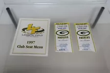 1997 Lambeau Field Geen Bay Packers Club Seat Menu & 2 Playoff Tickets