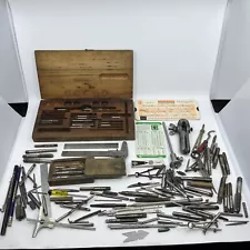 Estate Found Vtg Machinist Tool Lot - Compasses, Rules, Taps, Drill Bits, etc.