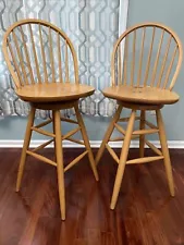 New Listing4 Beautiful Solid Wood Swivel Bar Stools Chairs 30” Seat Height Full Back Rest