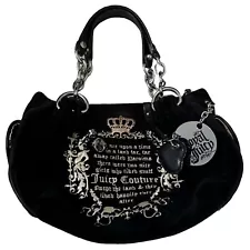 Y2K McBling Juicy Couture Royal Juicy Once Upon A Time Black Velour Shoulder Bag