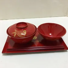 Asian Japanese Aizu lacquered Tea bowl chopsticks set article not for sale