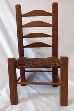 Vtg Farmhouse Rustic Ladder Back Caned Seat High Back Chair for Dolls & Bears