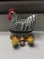 Rare CBK LTD Large 6” Hen on Nest with Eggs Hinged Trinket Box Plus Eggs