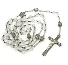 Art Deco Sterling Silver Cut Crystal Bead Rosary Crucifix Miraculous Mother