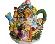 GARDEN TEAPOT PARTY, CERAMIC, DECORATIVE, FUNCTIONAL/ FIGURINE