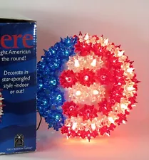 PATRIOTIC HANGING FLAG SPHERE LAMP - 100 Mini Bulbs Red-White-Blue -Orig. Box