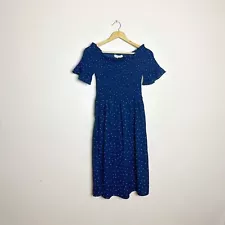 SALE! Navy Vine & Love Smocked Dotted Maxi Dress Size M NWT