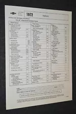 ★★1972 CHEVY NOVA ORIGINAL DEALER SALES ORDER SHEET FORM VIN CODES COLOS AD-72 (For: Camaro RS)