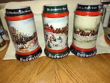 New Listing1990,1991,1992 Budweiser Christmas Steins. Unlidded No Boxes. Beautiful...