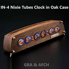 IN-4 Nixie Tube Clock Oak Vintage Wooden Case Slot Machine 12/24H FREE SHIPPING