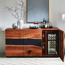 Wine Enthusiast Navarra Acacia Wood & Resin Inlay Sideboard with Cooling Storage