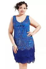 BABEYOND Womens Plus Size Flapper Dresses 1920s V Neck Beaded Fringed Great