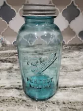 NICE Vintage Large Ball Perfect Mason Half Gallon Blue Glass Jar 6 Zinc Lid