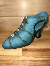 Victorian,Spanish Heel,Shoe Door Stop. Art Nouveau, Heavy Resin, Teal, Full Size