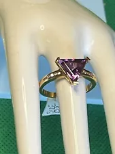 3Ct Trillion Cut Simulated Tanzanite W Dia Ring Gold925 Silver 9 3/4 (Lot A 01 )