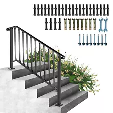 VEVOR Wrought Iron Handrail Adjustable For 5-6 Steps Stair Railing Outdoor Black