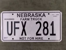 *99 CENT SALE* 2017 nebraska Farm Truck Not For Hire License Plate # UFX 281 NEW