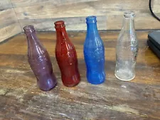 4 Coca Cola color Glass 10 FL OZ Bottles EMPTY BOTTLES, HARD TO FIND