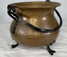 Hand Hammered Copper Cauldron Pot Twisted Wrought Iron Handle 3 Footed Germany