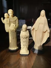 Three vintage molded plastic Catholic statues Mary, Jesus, Saint Anthony￼