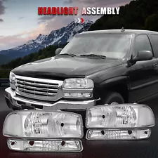 For 1999-2006 GMC Sierra Front Headlights +Bumper Headlamps Chrome Housing Lamps (For: More than one vehicle)