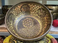 Sale!Beautiful Flower of life tree carving Master Healing Singing Bowl fromNepal