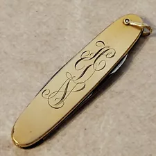 MILLER BROS Knife Made In USA ANTIQUE FOLDER Two Blade Gents WATCH FOB Gold Tone