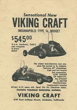 Vintage and Rare 1959 Viking Craft Indianapolis Type Quarter 1/4 Midget Ad