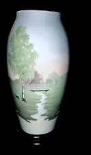 Hand Painted Porcelain Vase Rare German Landscape Art Nouveau Pastel Lichte 1900