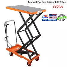 Hydraulic Lift Table Cart 330 Lb Manual Double Scissor Lift Table 11"-50" Adjust