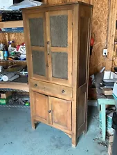 Antique Tall Pie Safe, unique punched copper doors vents