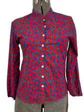 Vintage 70's Style Floral Shirt Red Blue and Green Disco Button Down Size Medium