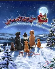 Christmas Snow Dogs Sled Fabric Midnight Meeting Digital Cotton David 36" Panel