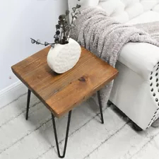 GREENAGE Minimalist Square Old Pine Wood End Table Rustic Surface Side Table