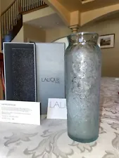 Lalique , France Crystal Bougainvillea Vase Blue -Mint W Original Box