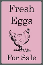 Fresh Eggs For Sale, Vintage Style New Metal Sign Plaque, Chicken Pink Portrait