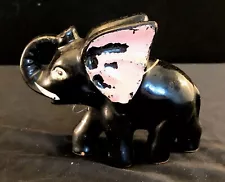 Porcelain Black Elephant Trunk Up For Luck With Pink Ears Made In Japan