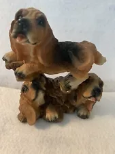 Basset Hounds Puppy Dogs 3 Onto of Each Other Resin