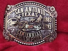 TEAM ROPING CHAMPION RODEO TROPHY BUCKLE☆1983 San Antonio Texas☆PEARL BEER☆507