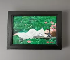 ORIGINAL OIL PAINTING VIETNAMESE WOMAN LOTUS LANDSCAPE SIGNED FRAMED 4x6