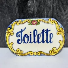 Vintage Hand Painted Ceramic Tile Plaque Toilette Toilet Bathroom