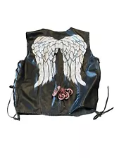 The Walking Dead Vest Black PU Leather Daryl Dixon Angel Wings 1 Sz Ear Necklace