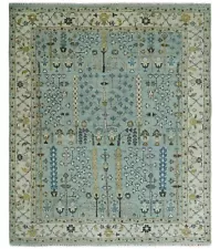 ANTIQUE Hand Knotted Green Moss And Ivory Turkish Oushak Rugs For Living Room