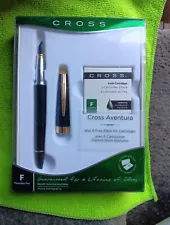 Cross Aventura Black Fountain Pen, "M" Nib, Plus 6 Free Black Ink Cartridges